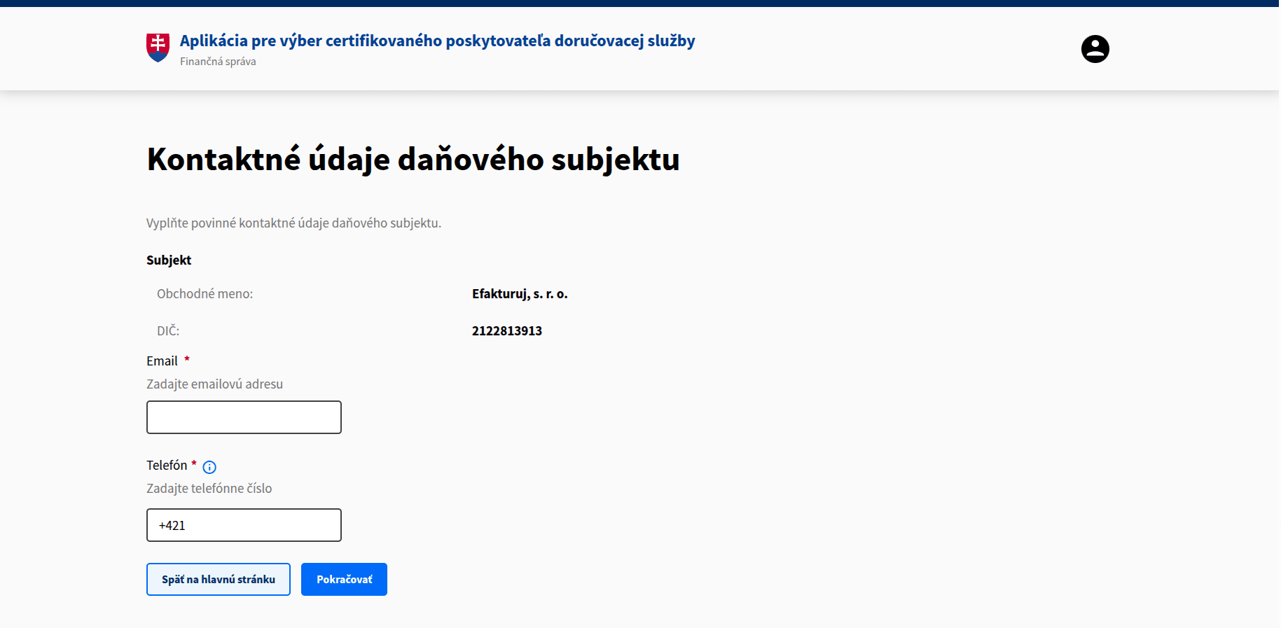 VPDS: kontaktné údaje daňového subjektu — e-mail a telefón